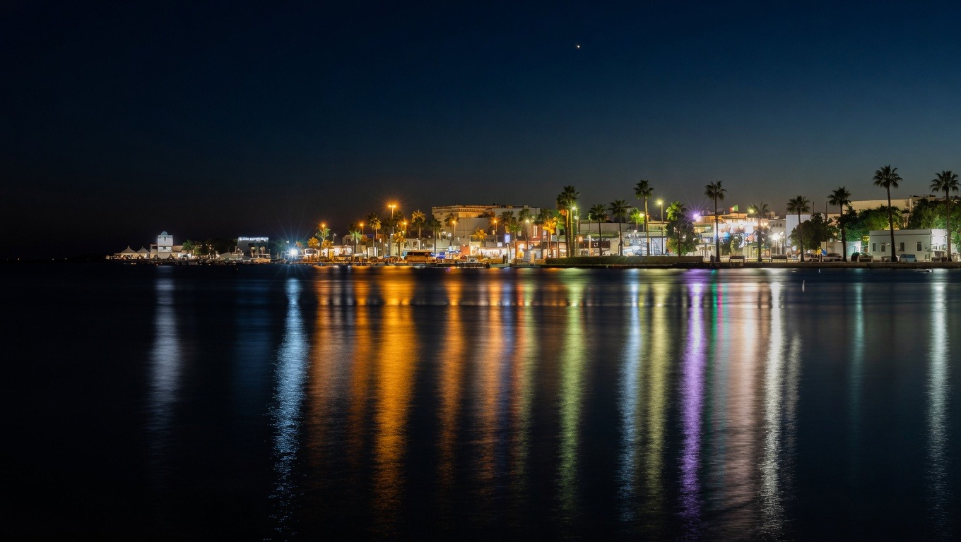 Porto Cesareo di sera, luci sulla costa
